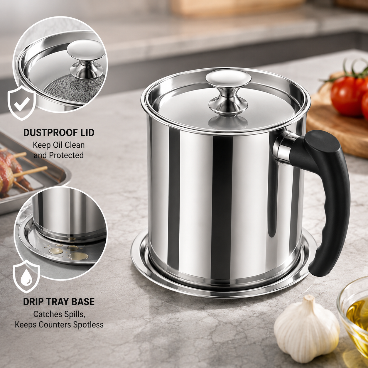 Modern Stainless Steel Oil Dispenser & Grease Container