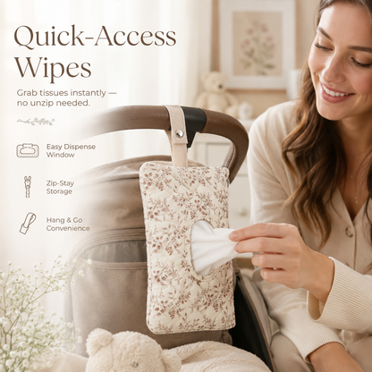 Hangable Floral Quilted Wet Wipes Pouch