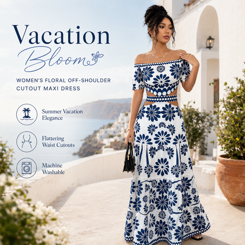 Women's Floral Off-Shoulder Cutout Maxi Dress