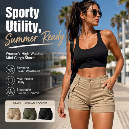 Women's High-Waisted Mini Cargo Shorts (3-Pack)