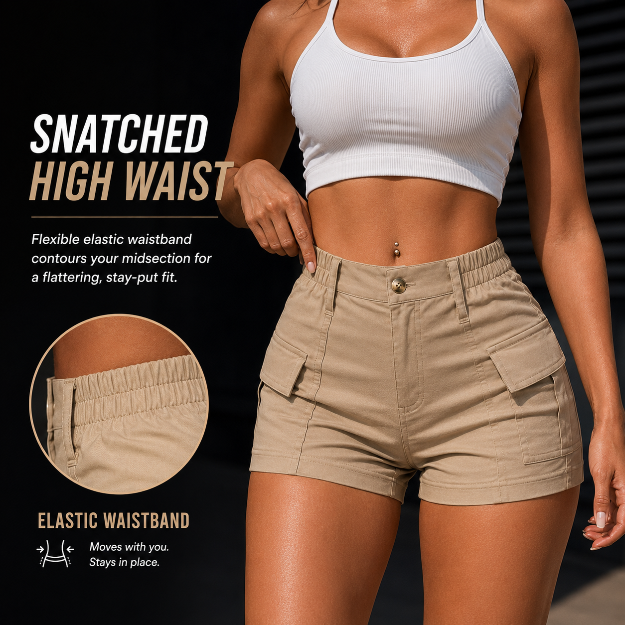 Women's High-Waisted Mini Cargo Shorts (3-Pack)