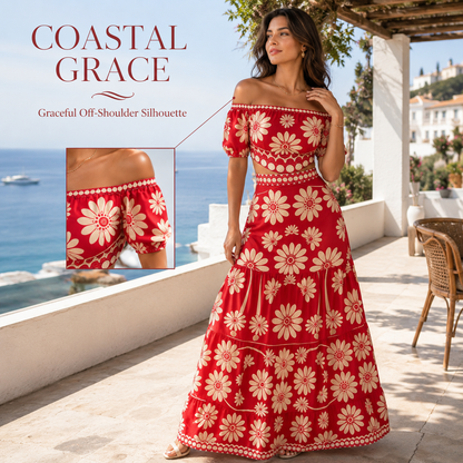 Women's Floral Off-Shoulder Cutout Maxi Dress