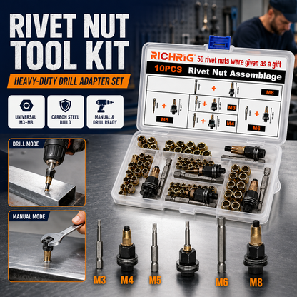 Heavy-Duty Rivet Nut Tool Drill Adapter Kit