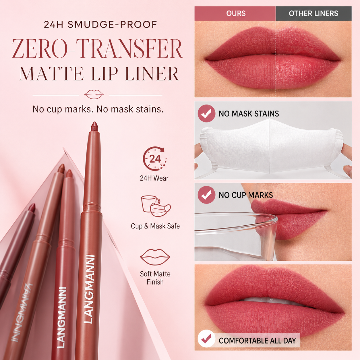 24H Smudge-Proof Matte Lip Liner