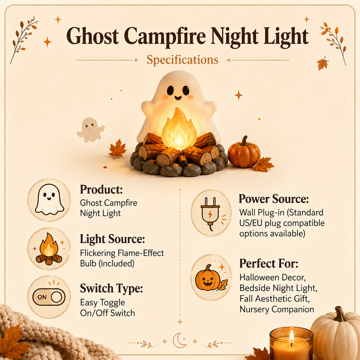 👻 Ghost Campfire Night Light