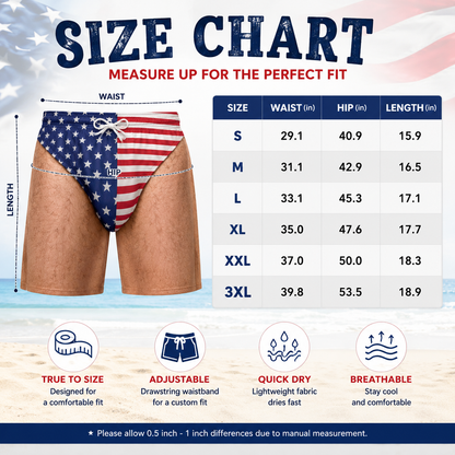 Customized 3D Hairy Legs Patriotic Beach Shorts