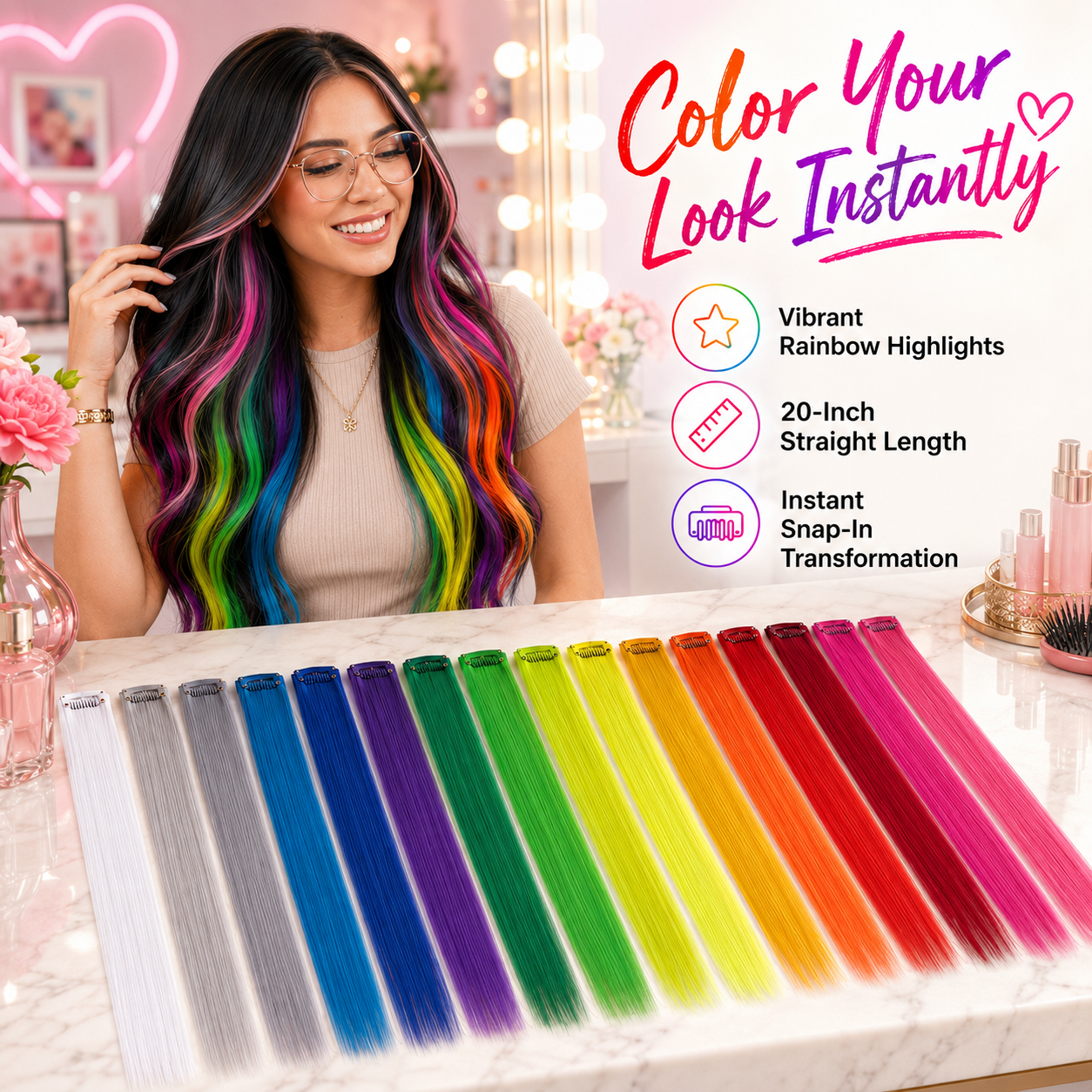 Multi-Color Clip-In Rainbow Hair Extensions