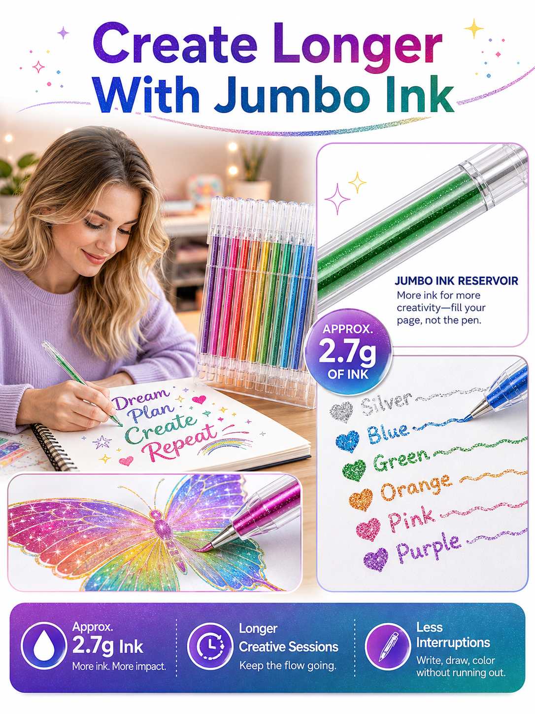 🎨Sparkle Deal Vibrant Glitter Gel Pens for Coloring, Drawing & Creative Fun