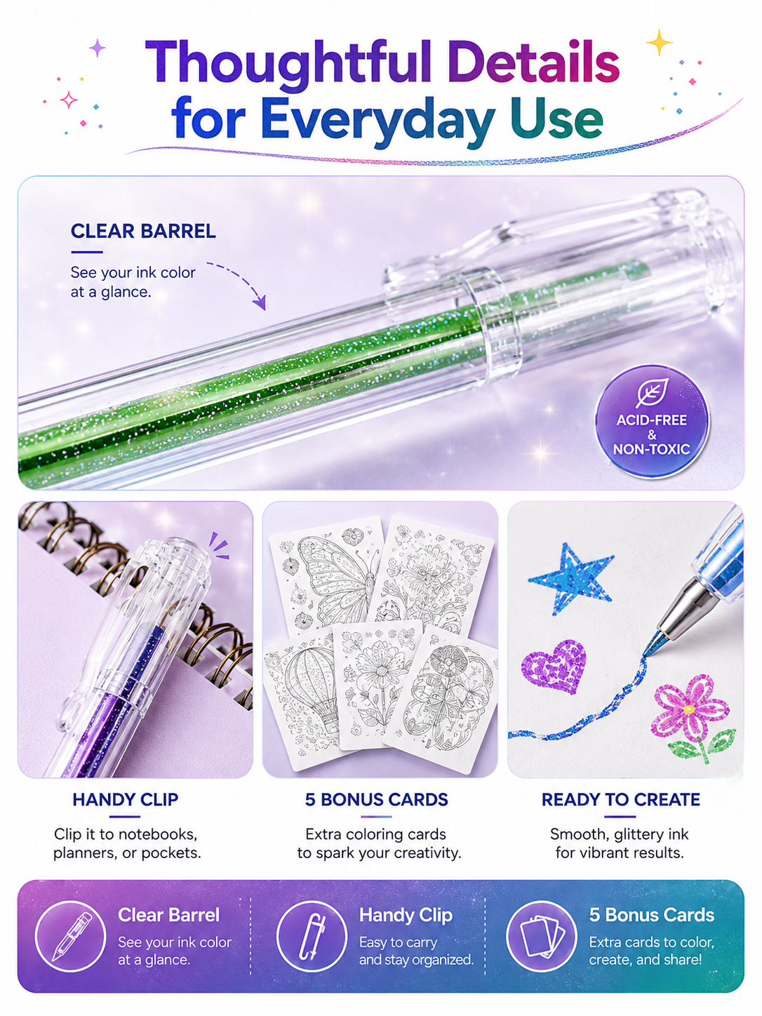 ✨ Glitter Gel Pen Set for Coloring, Drawing & Journaling