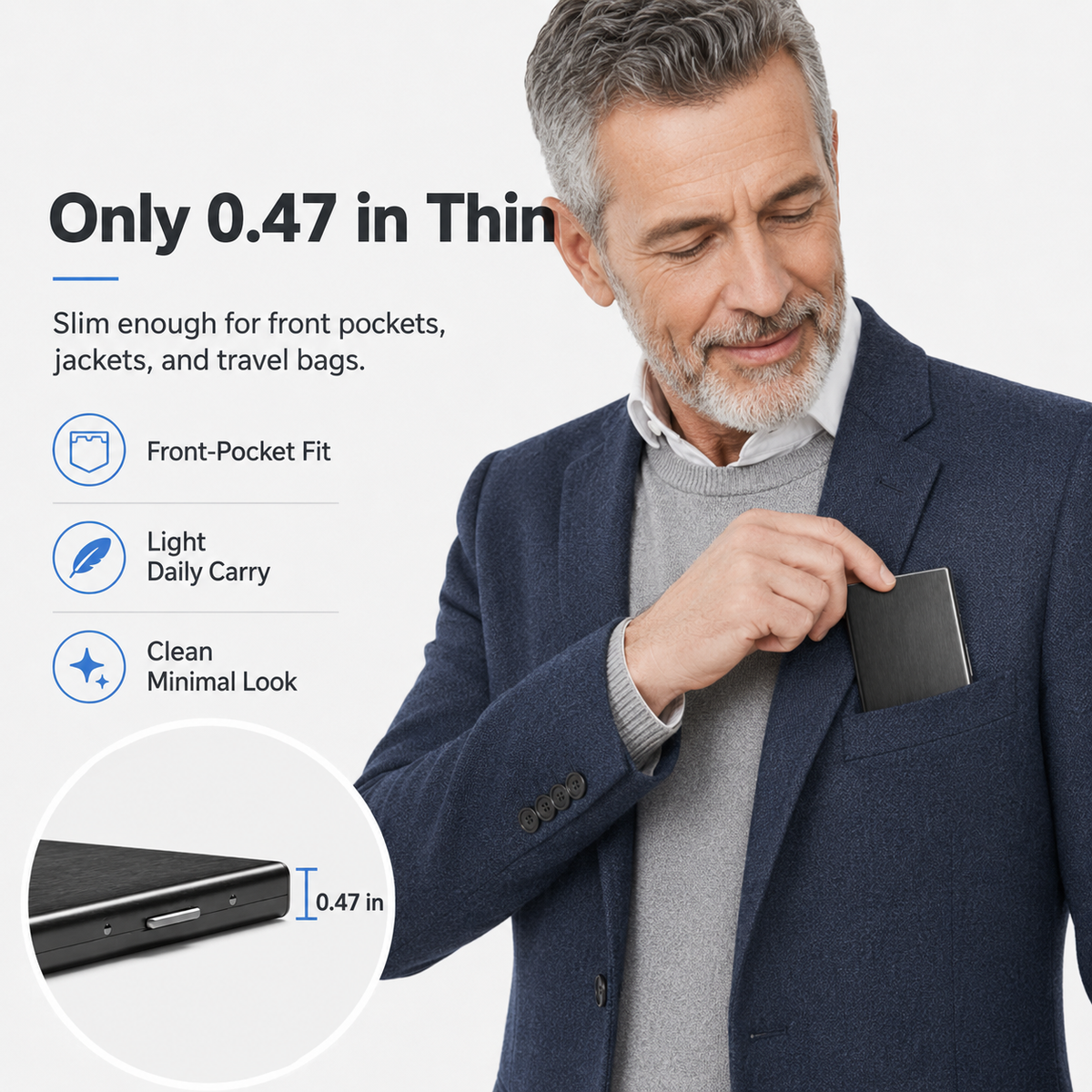 🔒 Slim Metal Card Holder – RFID Blocking with Pop-Up Card Access