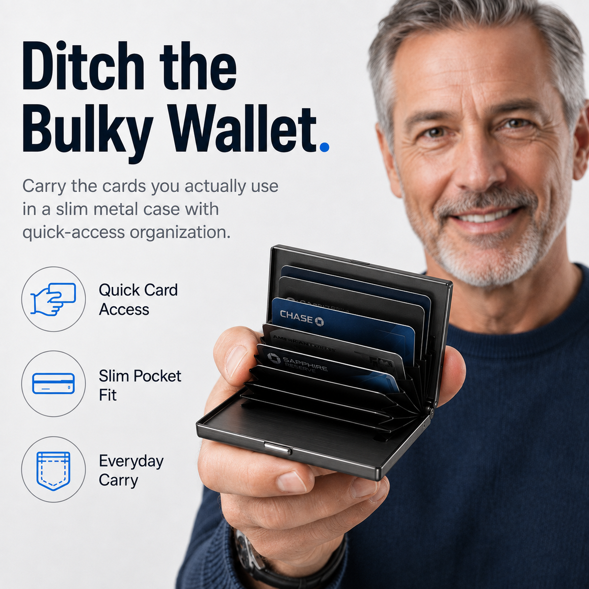 🔒 Slim Metal Card Holder – RFID Blocking with Pop-Up Card Access