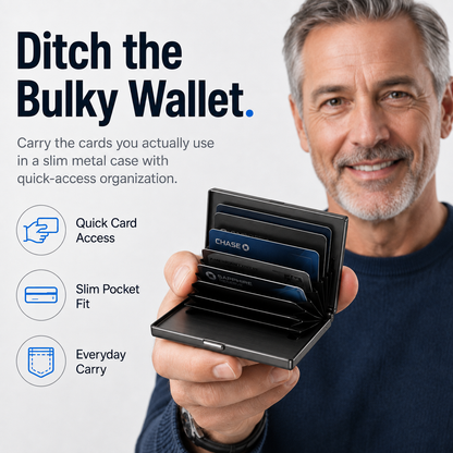🔒 Slim Metal Card Holder – RFID Blocking with Pop-Up Card Access