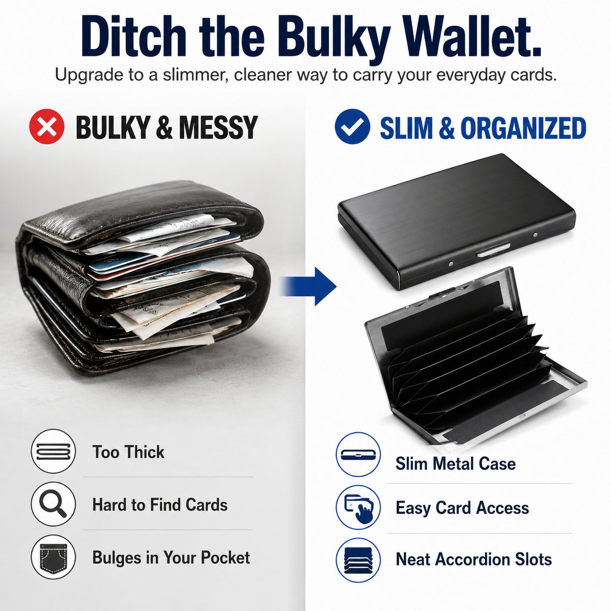 🔒 Slim Metal Card Holder – RFID Blocking with Pop-Up Card Access