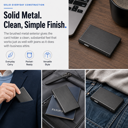 🔒 Slim Metal Card Holder – RFID Blocking with Pop-Up Card Access