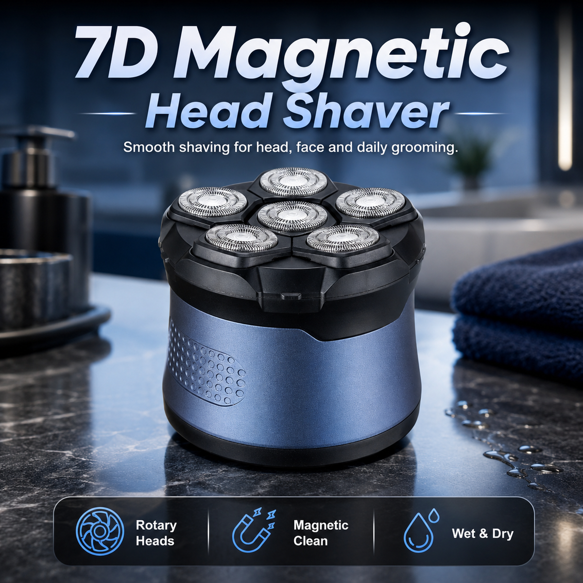 🔥🛠️ 7D Electric Head Shaver for Bald Men – Wet & Dry with Magnetic Detachable Head