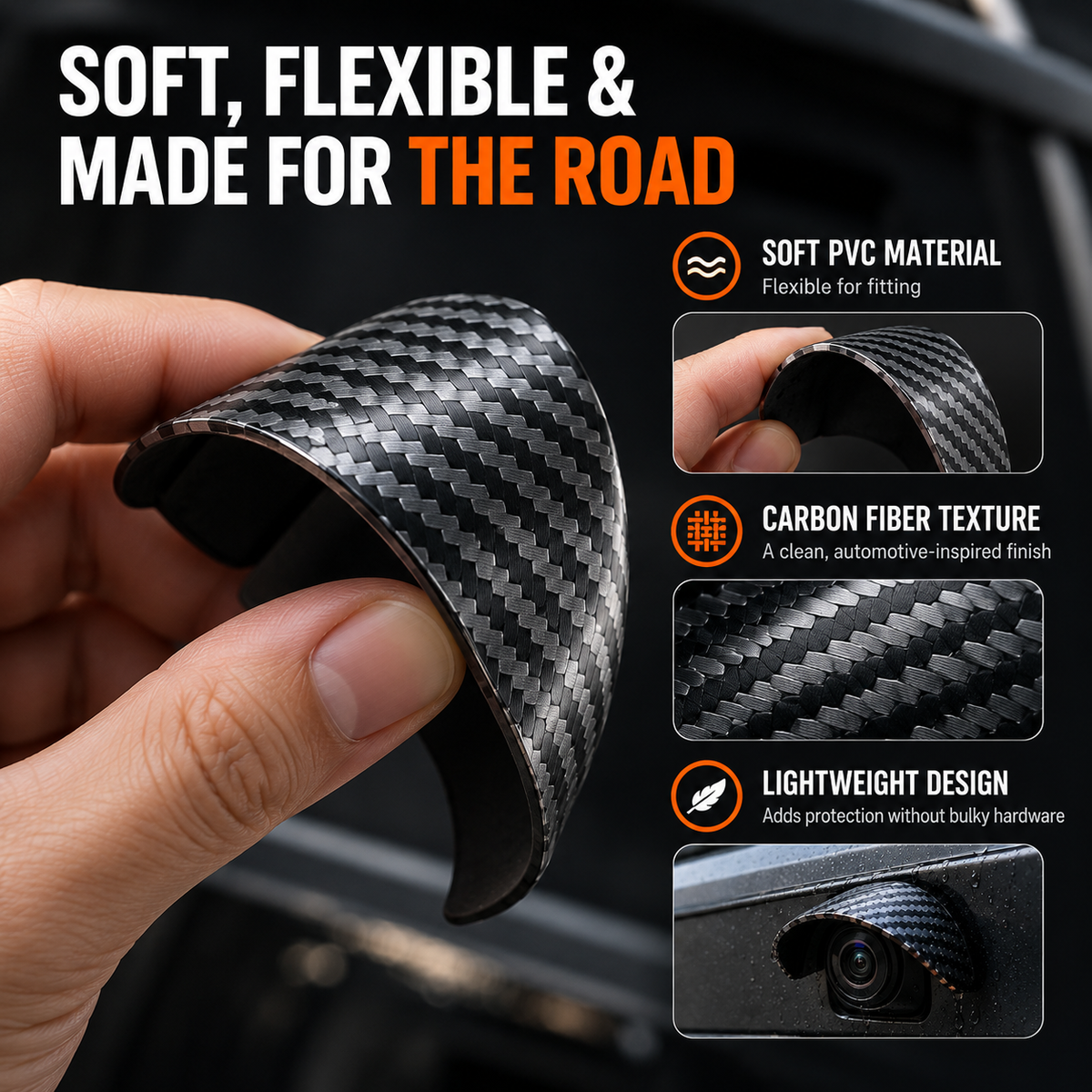 🚗 Carbon Fiber Car Backup Camera Rain & Glare Shield – Universal Protective Sun Visor