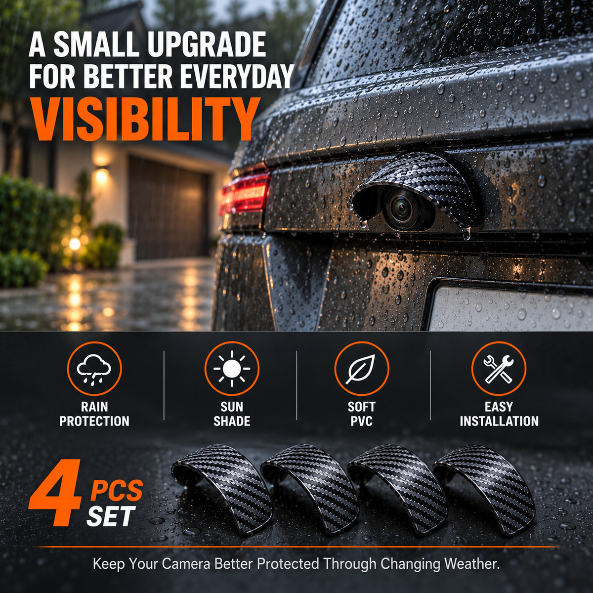 🚗 Carbon Fiber Car Backup Camera Rain & Glare Shield – Universal Protective Sun Visor