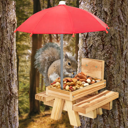 Carbonized Wood Squirrel Picnic Table Feeder