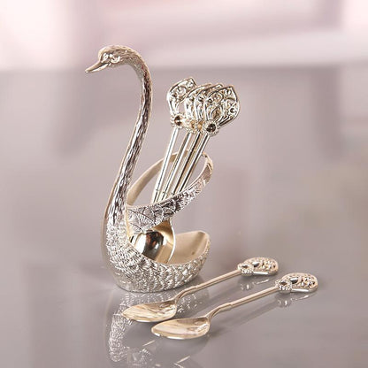 6-Piece Stainless Steel Coffee Spoons & Swan Base Set