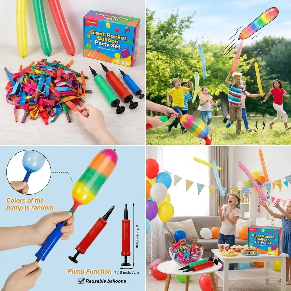 🎉100pcs Whistling Flying Rockets with Pump |Outdoor Party Games and Birthday Gifts