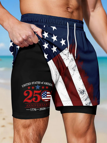 🩳 Men's Two-In-One USA 250th Beach Shorts
