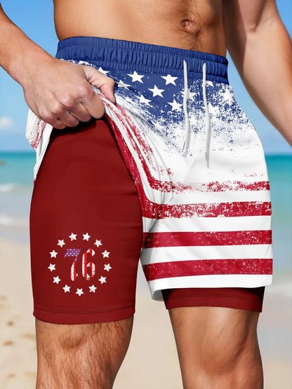 🩳 Men's Two-In-One USA 250th Beach Shorts