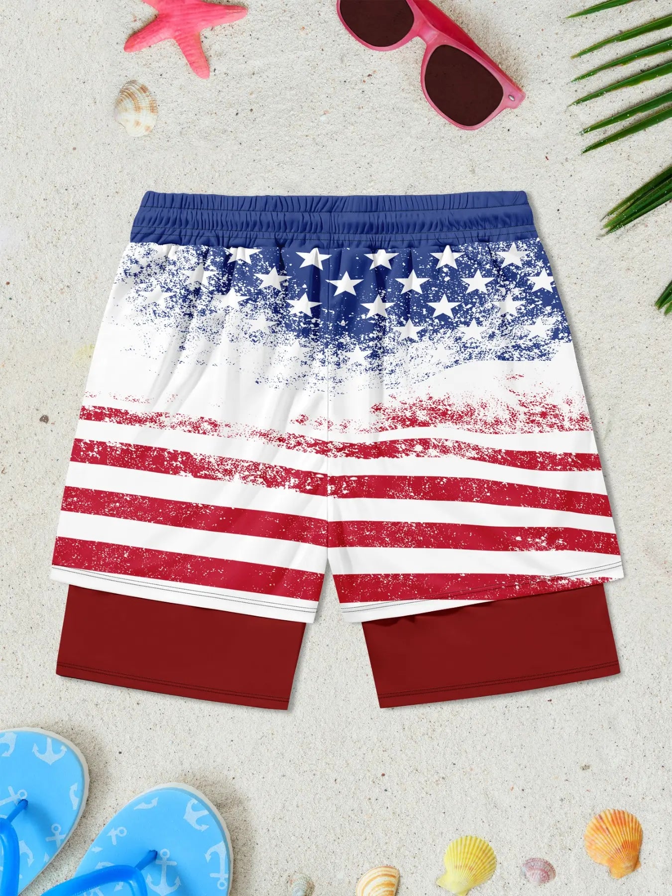 🩳 Men's Two-In-One USA 250th Beach Shorts
