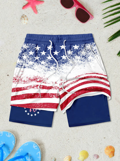 🩳 Men's Two-In-One USA 250th Beach Shorts