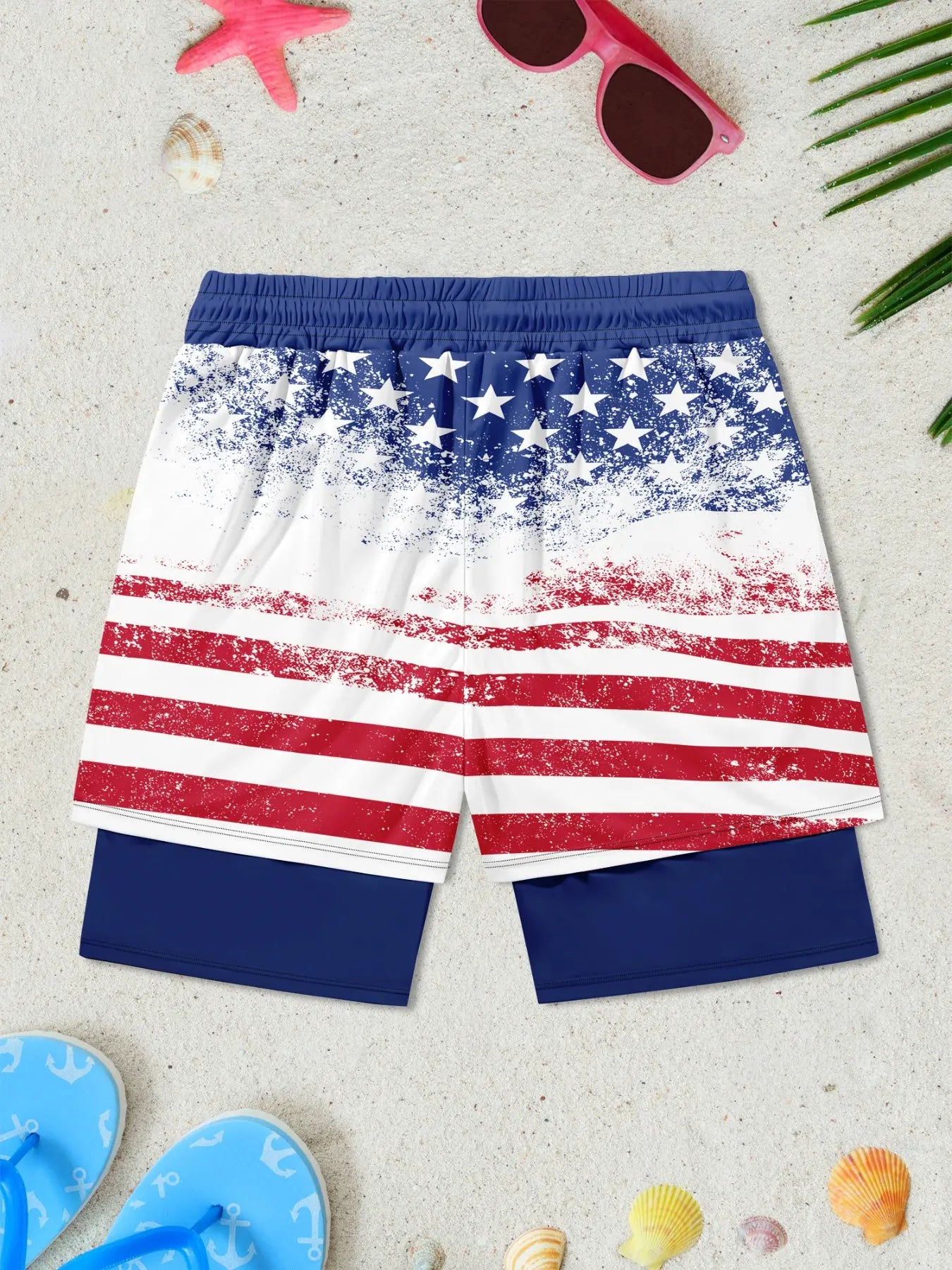 🩳 Men's Two-In-One USA 250th Beach Shorts