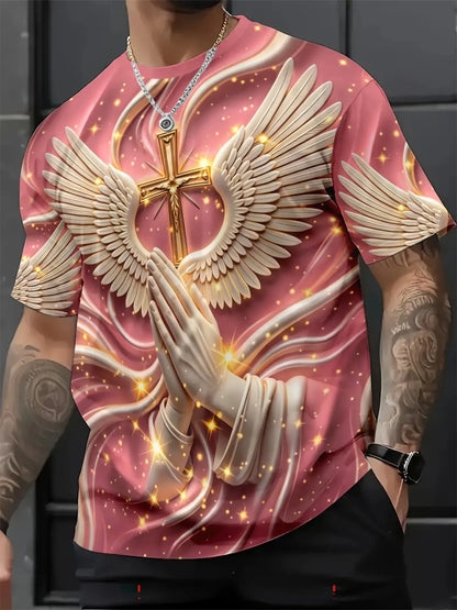 Men's 3D Religious Cross & Angel Wings T-Shirt
