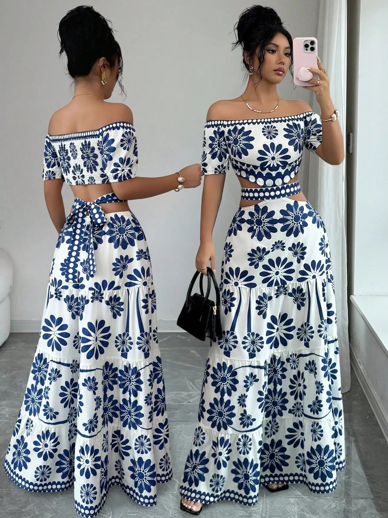 Women's Floral Off-Shoulder Cutout Maxi Dress