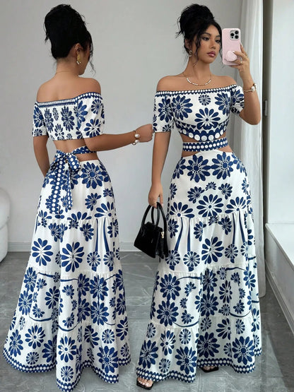 Women's Floral Off-Shoulder Cutout Maxi Dress