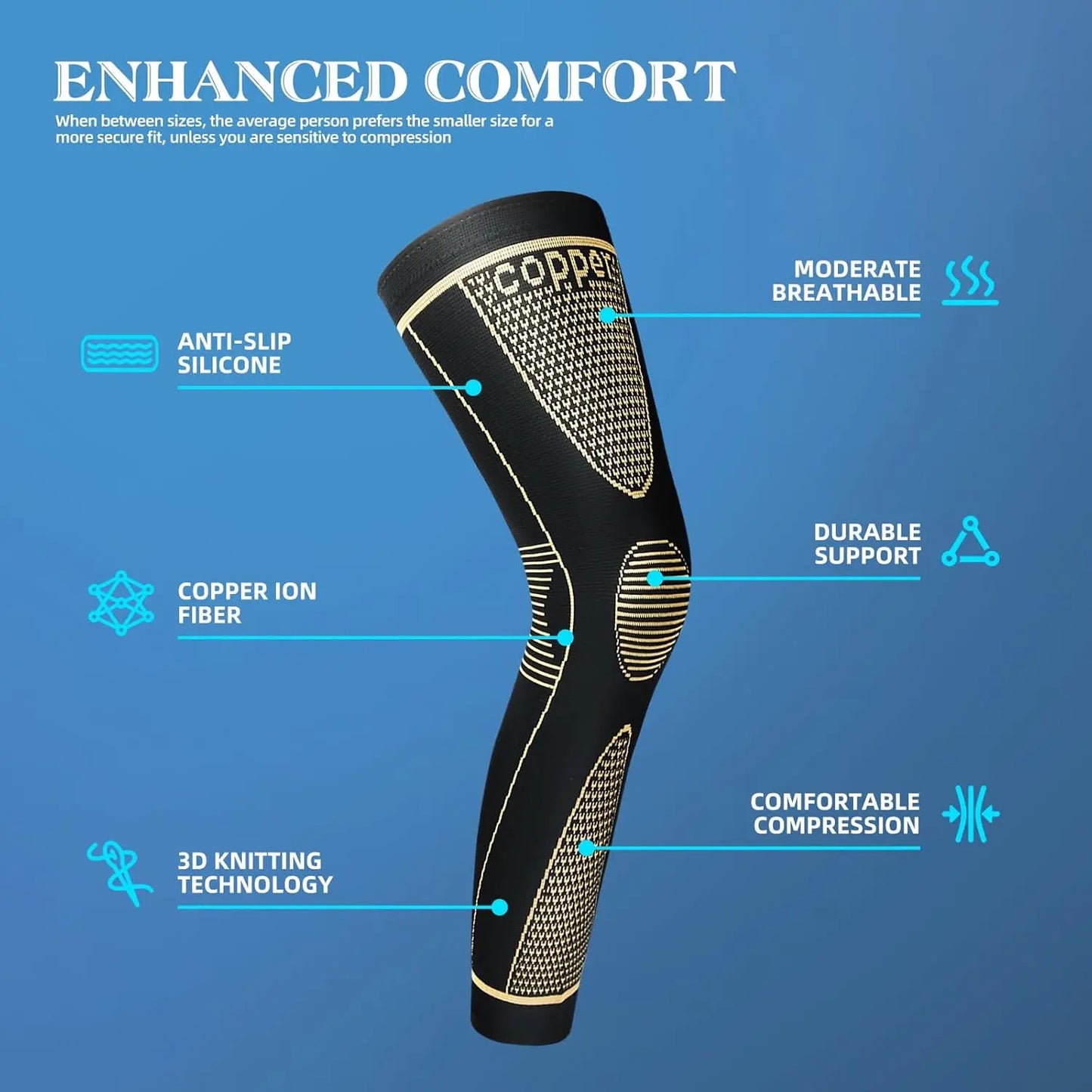 Copper Full Leg Sports Compression Sleeves
