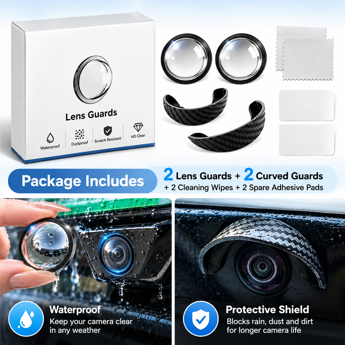 🚗 Carbon Fiber Car Backup Camera Rain & Glare Shield – Universal Protective Sun Visor