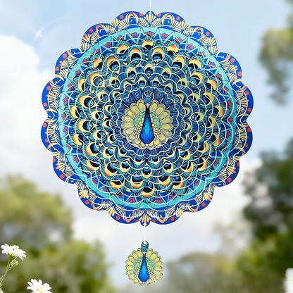 🌀 12-Inch Mandala Peacock 3D Kinetic Wind Spinner