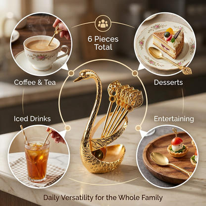 6-Piece Stainless Steel Coffee Spoons & Swan Base Set