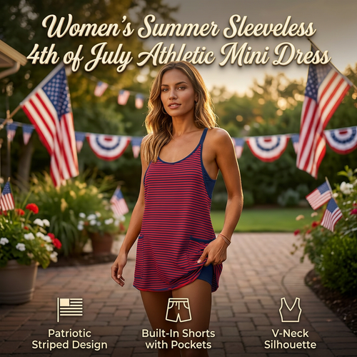 Women's Summer Sleeveless 4th of July Athletic Mini Dress