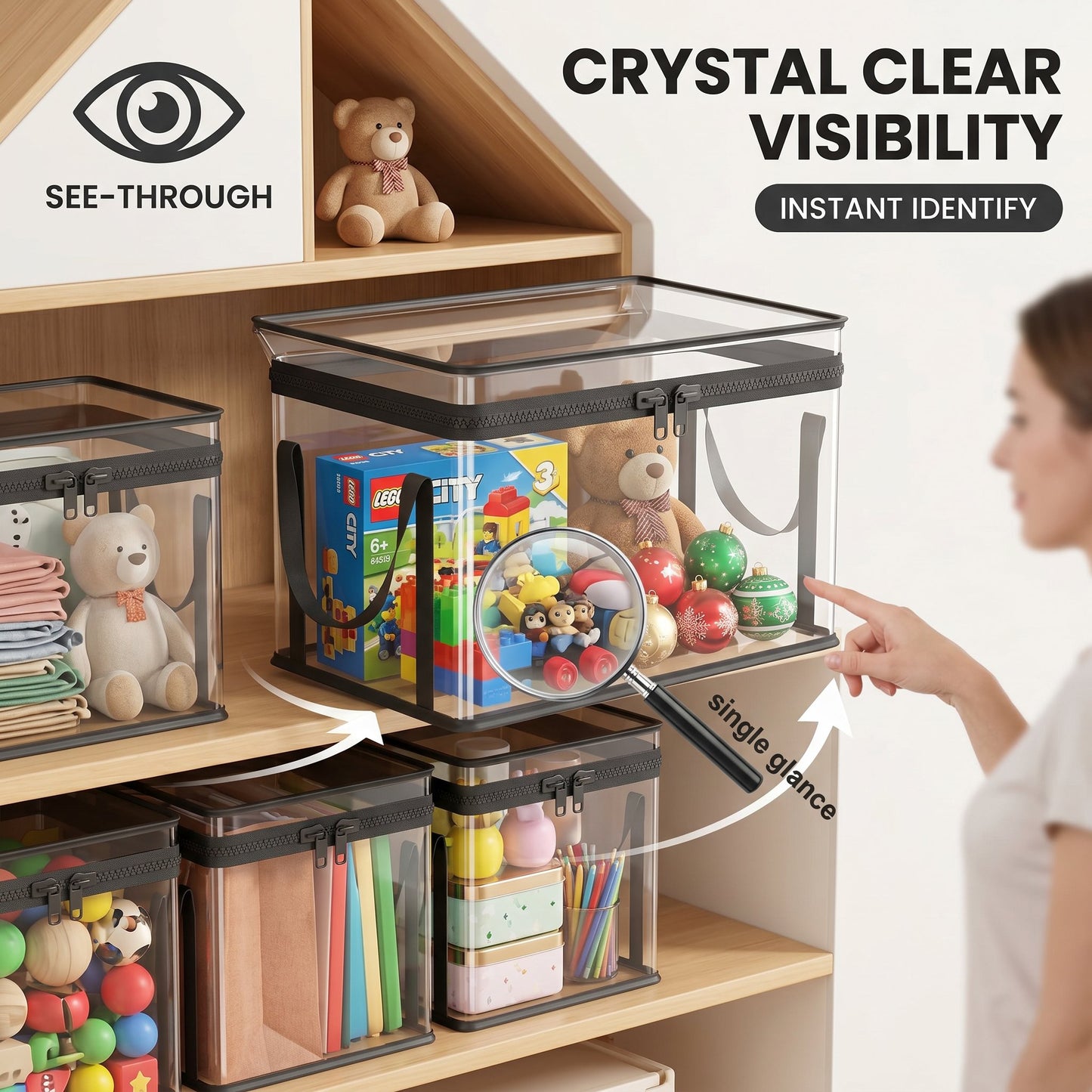 Heavy-Duty Large Clear Storage Box with Hinged Lid