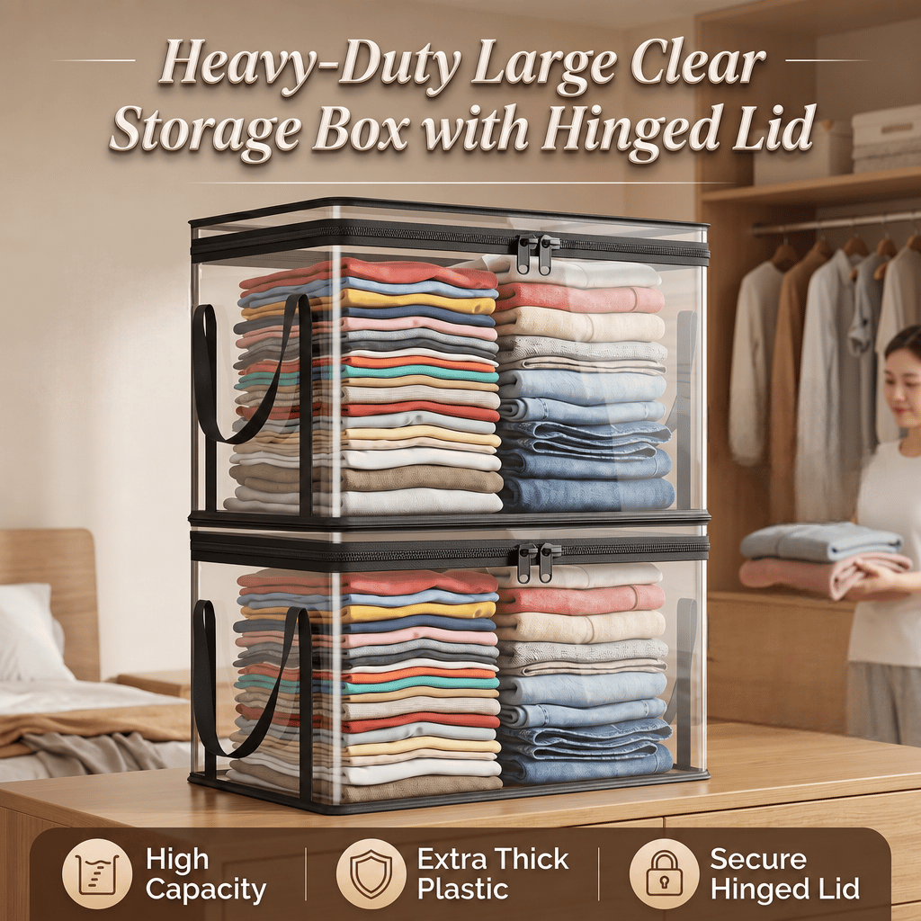 Heavy-Duty Large Clear Storage Box with Hinged Lid