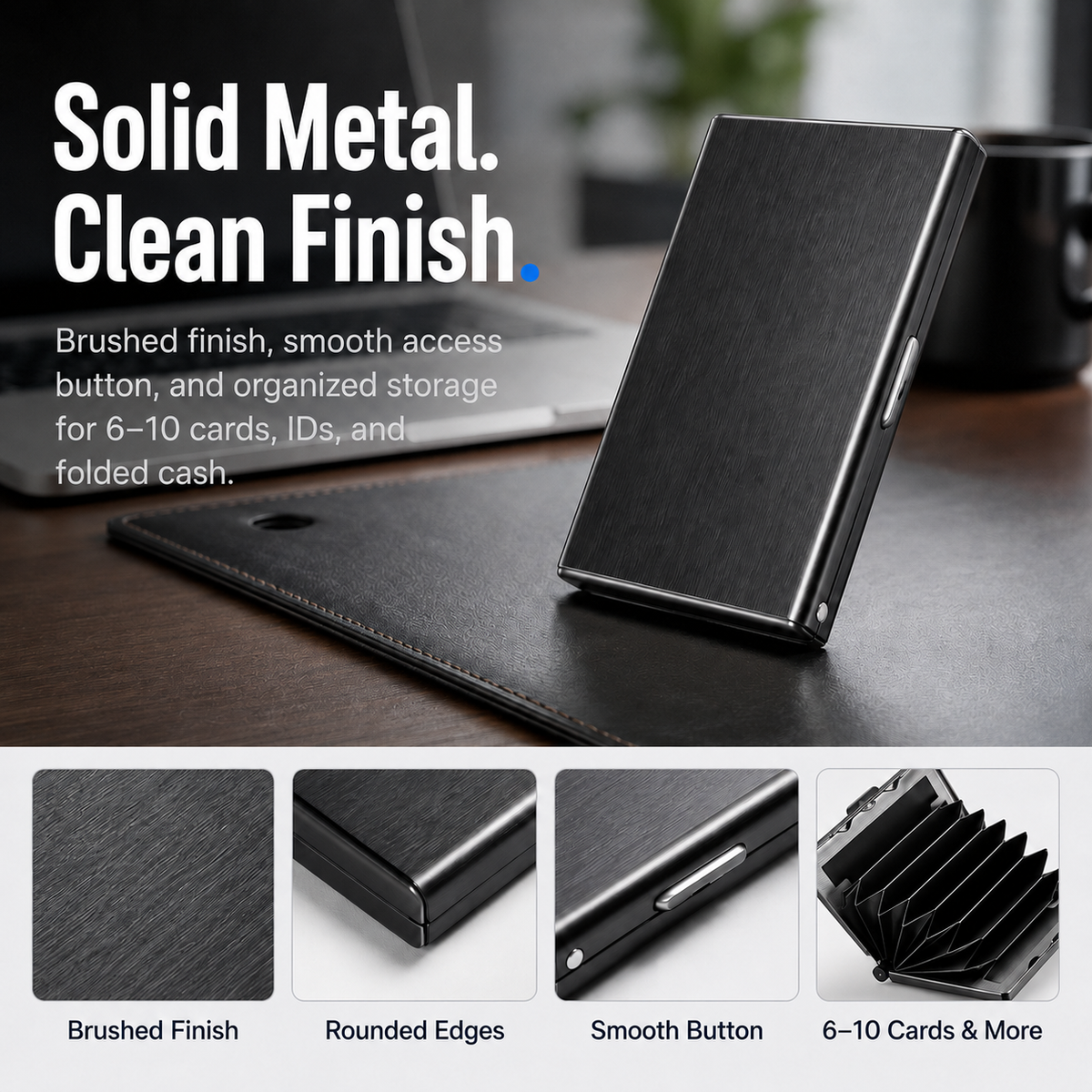 🔒 Slim Metal Card Holder – RFID Blocking with Pop-Up Card Access