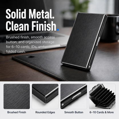 🔒 Slim Metal Card Holder – RFID Blocking with Pop-Up Card Access